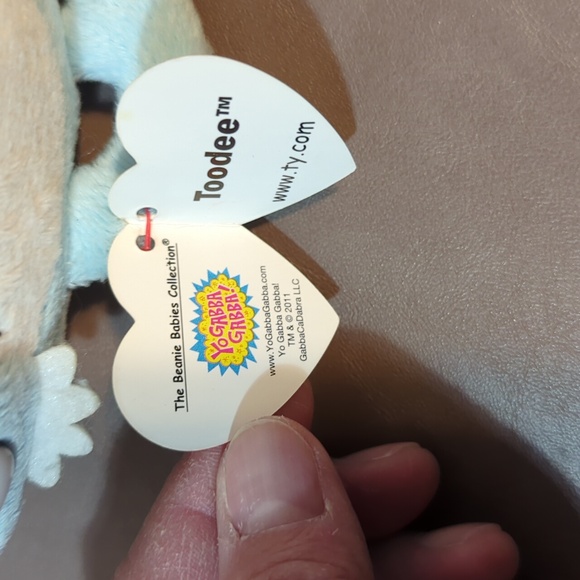 2011 Ty Beanie Yo Gabba Gabba Toodee Plush Light Blue White Black Cat Dragon Tag - Picture 4 of 9